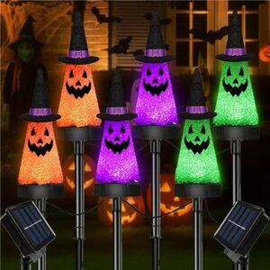 6 Pack Ghost Halloween Solar Decorations Outdoor Pathway Lights, Waterproof